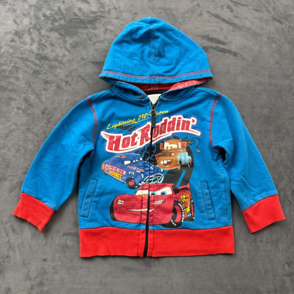 Disney Store Cars Lightning McQueen Hot Roddin Blue Zip Up Hoodie Toddler Size 3